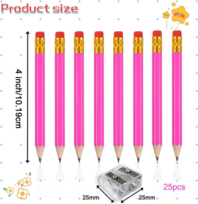 Adhere 25pcs Golf Pencils with Eraser Pre sharpened Hexagon half Wooden Pencils Graphite 2B for Golf Event Scoring,Classroom,Wedding,Company Meetings,Pew, Pocket (Rose Red) - Image 2